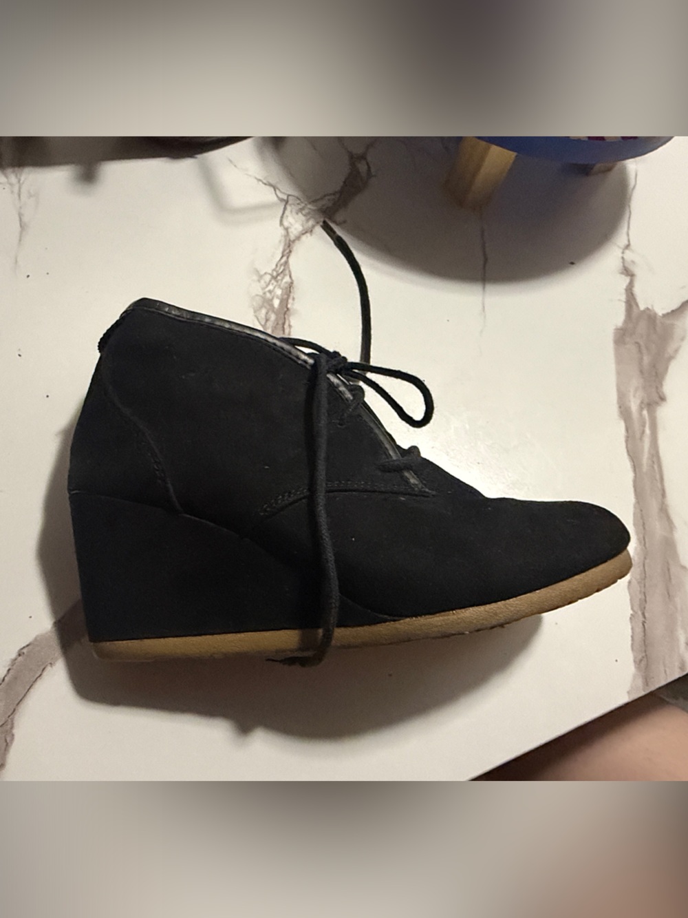 Black Lace-Up Wedge Ankle Boot